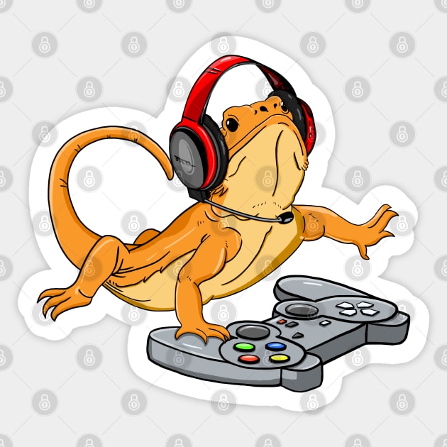 Bearded Dragon Headphones Video Game Sticker by HiDearPrint